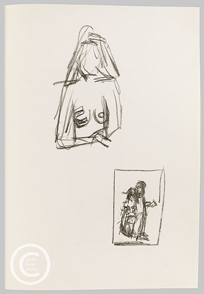 Lucian Freud 'Artist and Model' c2001 Charcoal on paper 41cm x 28.5cm