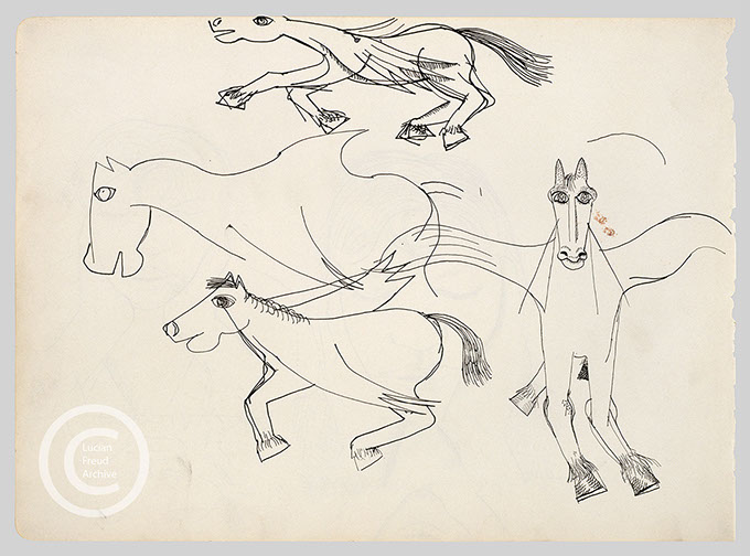 Lucian Freud 'Galloping Horses' 1940 Ink on Paper 25.5cmx35cm