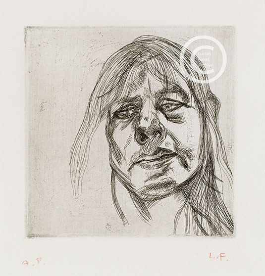 Lucian Freud "Head of a Woman" 1982 Etching (ed of 25) 12.7cmx12.7cm