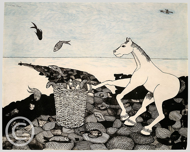 Lucian Freud 'Horse on a Beach' 1944 Lithograph with Crayon 48.2cmx42cm