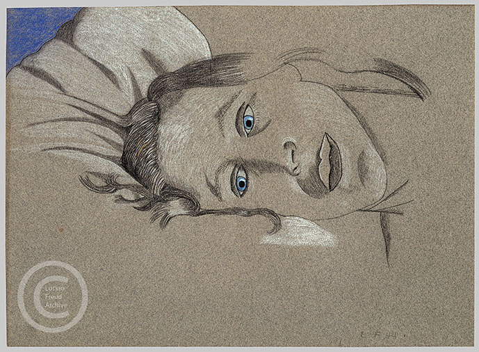 Lucian Freud 'Leaning Head' 1945 Pencil and Wax Crayon on paper 29cmx40cm