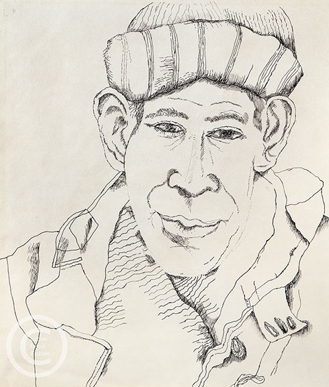 Lucian Freud 'Naval Gunner' 1941 Ink on paper 23cmx19.7cm