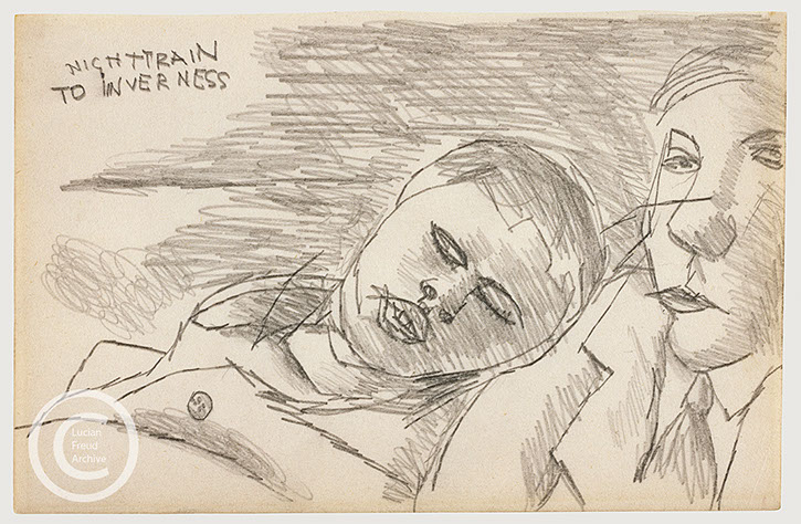 Lucian Freud 'Night Train to Inverness' 1943 Pencil on paper 11.3cmx18cm