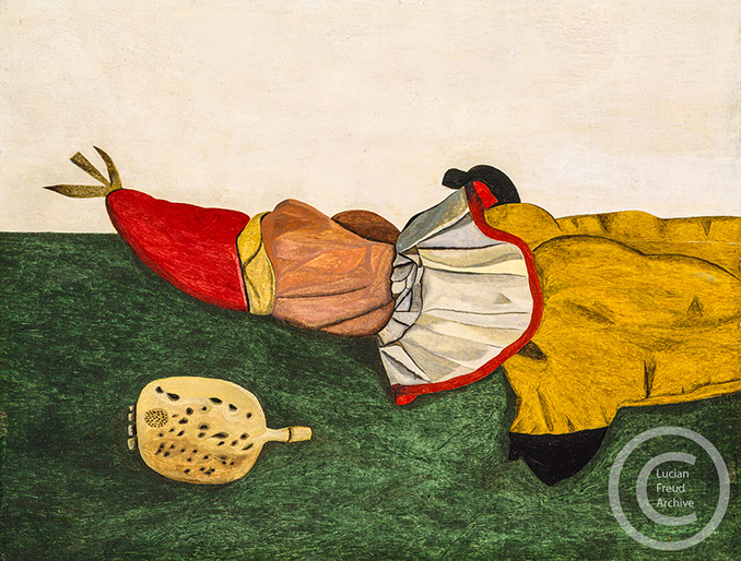 Lucian Freud "Poppy and Handpuppet"  1944  Oil on Panel  16.8cm x 22.2cm      