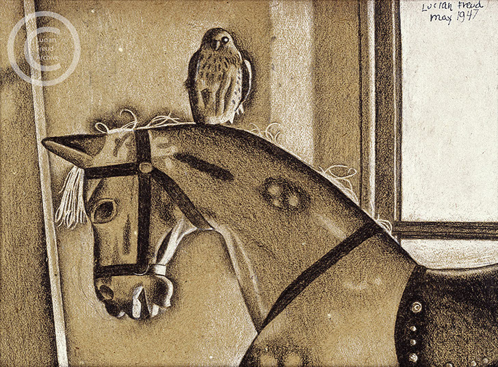 Lucian Freud 'Rocking Horse and Sparrowhawk' 1947 Conte on paper 15.2cmx21.6cm