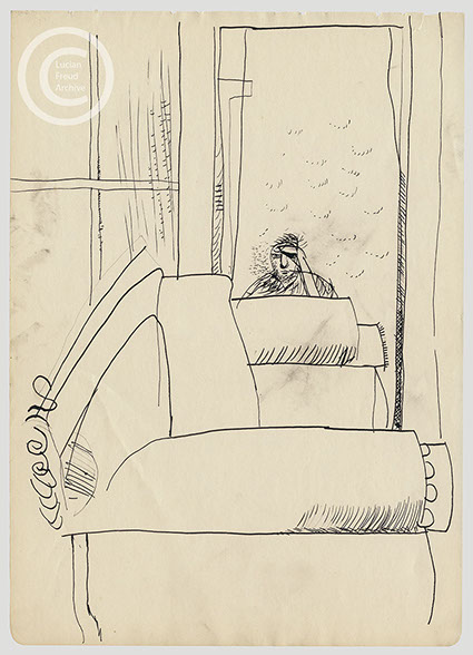 Lucian Freud 'Self-Portrait with Hand held up' c1970 Ink on Paper 35.5cmx25.5cm