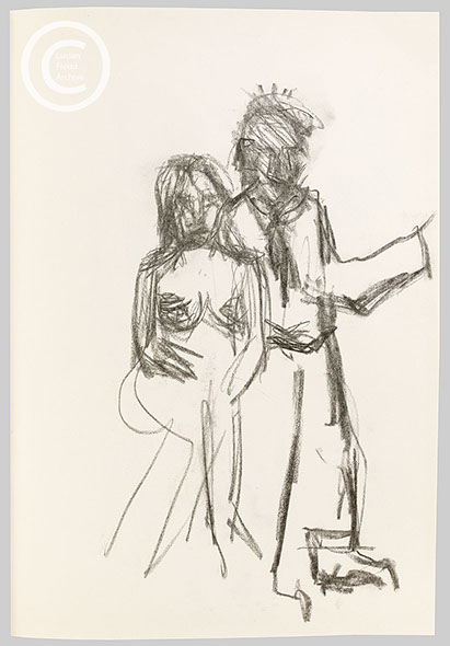 Lucian Freud 'Self Portrait with Model (lll), c2001 Charcoal on paper 41cm x 28.5cm