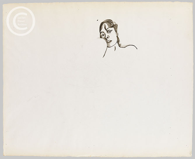 Lucian Freud 'Study for Small Naked Portrait' 1973-1974 Pencil and Ink on paper 46cmx58cm