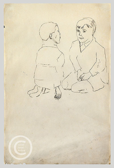 Lucian Freud 'Two Boys Kneeling and Facing' 1941 Ink on paper 37.5cmx24cm