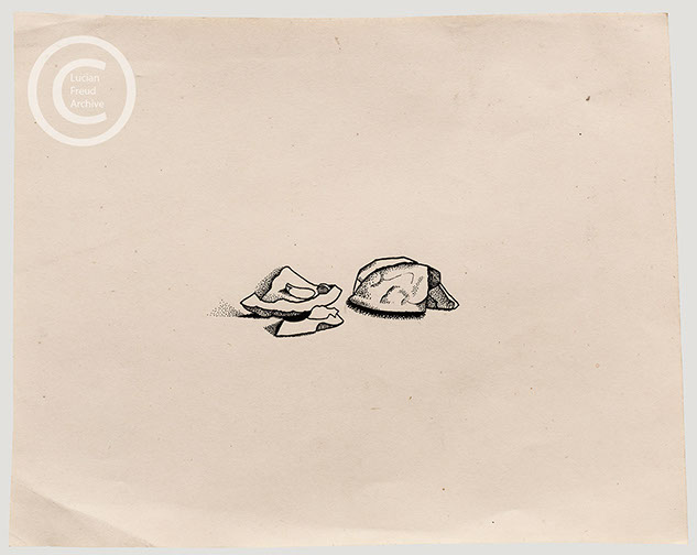 Lucian Freud 'Walnut Shells' c1943 Ink on Paper 14.5cmx18cm