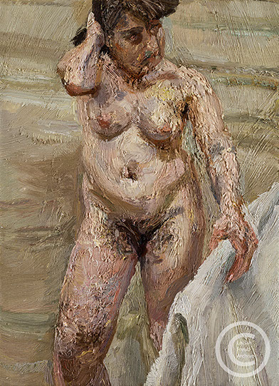 "Woman Holding Bedrail" 1997 Oil on Canvas 22.8cmx17.8cm