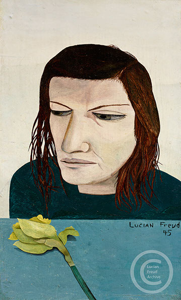 Lucian Freud "Woman with a Daffodil"  1945  Oil on Canvas  23.8cm x 14.3cm 