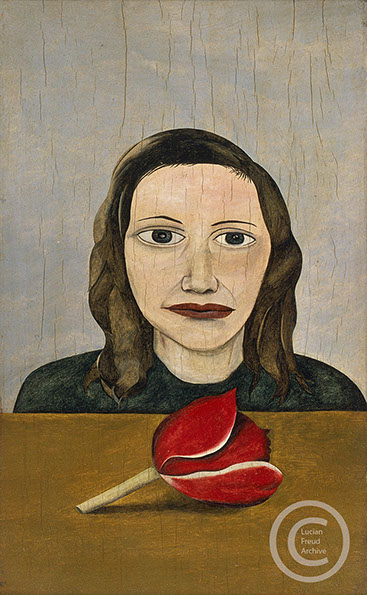 Lucian Freud "Woman with a Tulip"  1945  Oil on Board  23cm x 12.7cm
