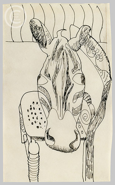 Lucian Freud "Zebra Head on a Chair' 1944 Ink on Paper 22.5cmx13.7cm